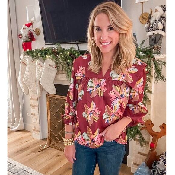 Crosby by Mollie Burch Gaines Top in Gallery Floral Red Medium M NEW NWT - Picture 1 of 5